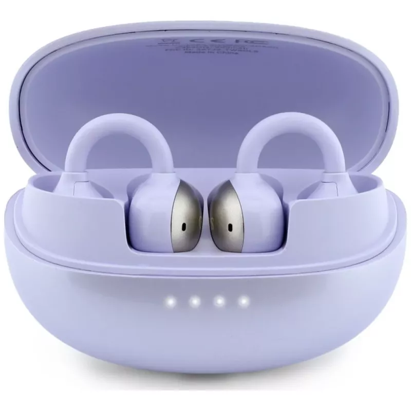 GUESS Auriculares inalámbricos open-ear con acabado metálico y piezas electrochapadas, logo clásico, Lila