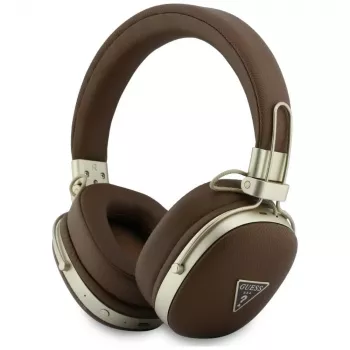 Guess GUE005460 Auriculares Bluetooth on-ear con ENC, Marrones, logo triangular metalizado granulado