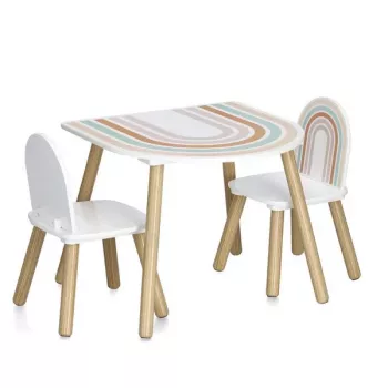 Zeller Present 13536 Conjunto de muebles infantiles - Mesa y 2 sillas, Blanco/Madera natural, MDF, a partir de 3 años