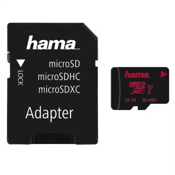 Hama microSDXC 64GB UHS Speed Class 3 UHS-I lectura 100MB/s escritura 30MB/s con adaptador SD