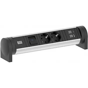 Bachmann 708.001 CYCLE Regleta de alimentación para escritorio 2x Schuko CEE7/3 con interruptor, cable de 2m, Aluminio/Negro