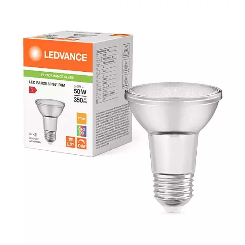 OSRAM PAR20 50W 6.4W 927 E27 lámpara reflectora LED regulable 350 lm 2700K blanco cálido