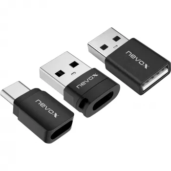 NEVOX Data Blocker (pack de 3) - conector macho USB-A a conector hembra, adaptador de carga puro, evita el juice jacking, negro