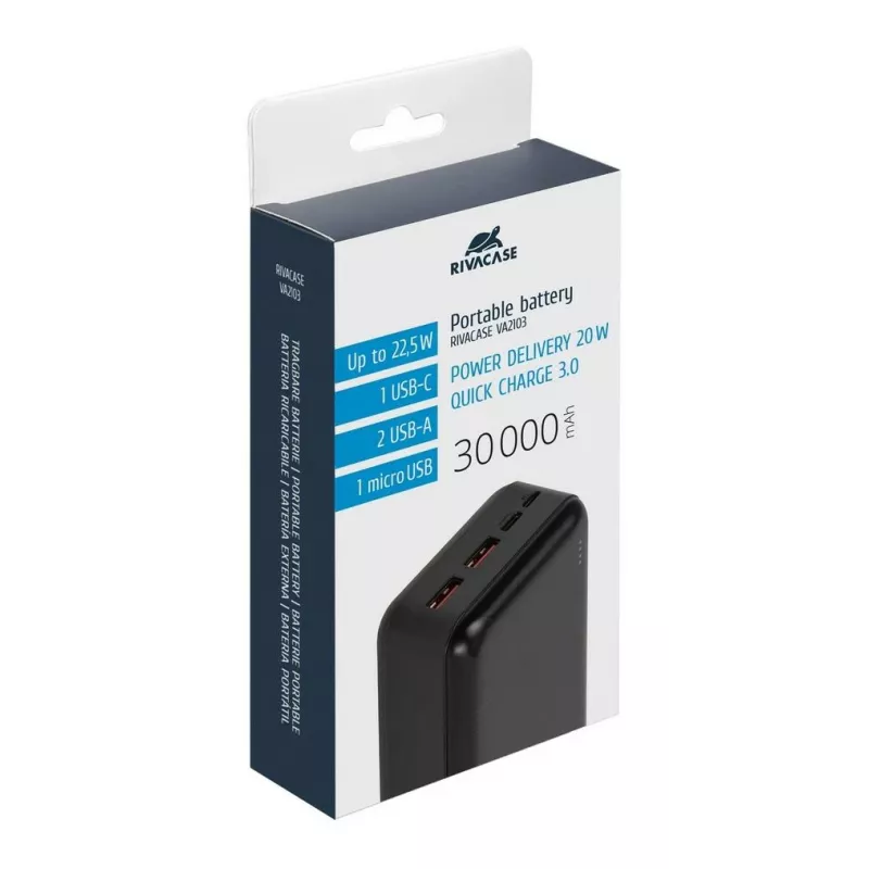 Batería externa Rivacase VA2103 30000 mAh 22.5W Negro