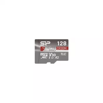 Silicon Power CreatePro CR30M 128 GB Tarjeta microSDXC con adaptador SD, UHS-I U3, V30, A2, Class 10, hasta 160 MB/s de lectura