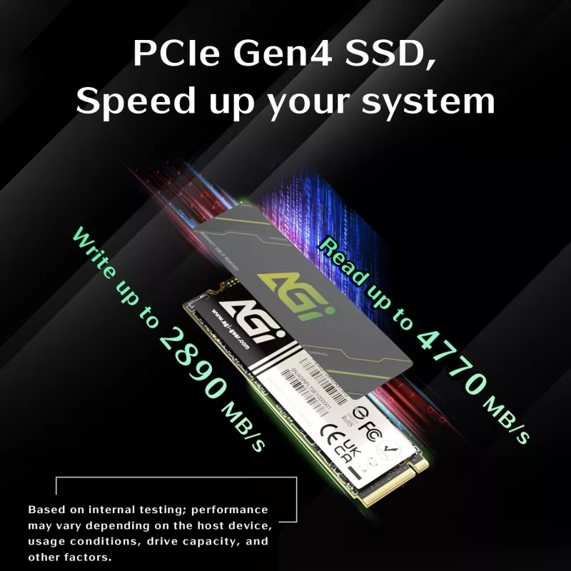 AGI TECHNOLOGY 1TB SSD M.2 NVMe PCIe 4.0 - 4700MB/s de lectura, 2800MB/s de escritura, 600TBW