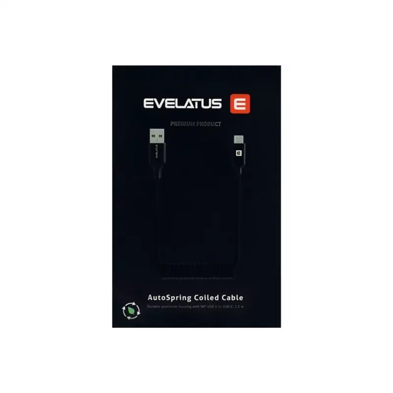 Evelatus AutoSpring Cable en Espiral USB A a USB C 1,2m Negro