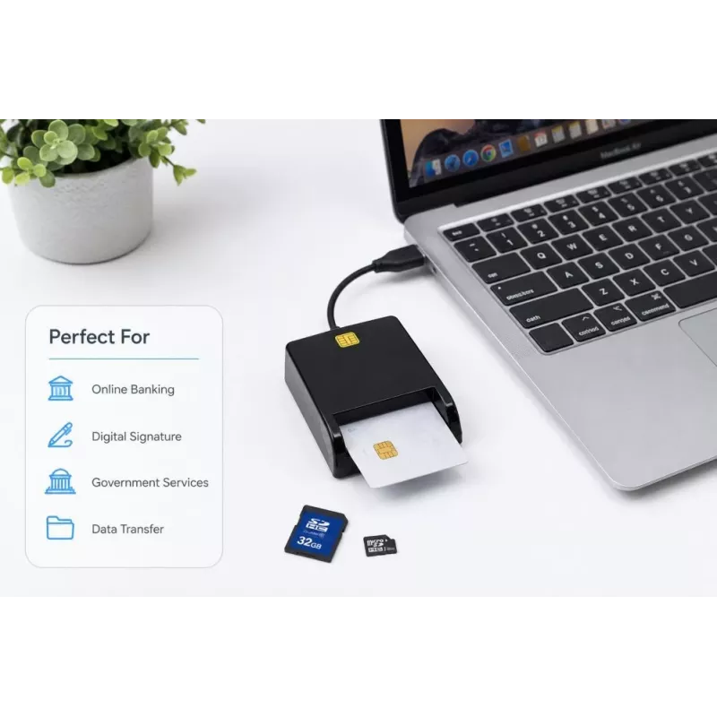 iLike Lector de tarjetas inteligente USB 4 en 1 con soporte para SIM, SD y micro-SD, lector CAC para documentos de identidad, tarjetas bancarias, eID y tarjetas de memoria, negro