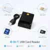 iLike Lector de tarjetas inteligente USB 4 en 1 con soporte para SIM, SD y micro-SD, lector CAC para documentos de identidad, tarjetas bancarias, eID y tarjetas de memoria, negro