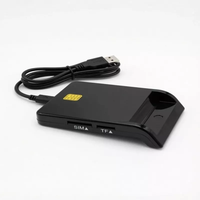 iLike Lector de tarjetas inteligente USB 4 en 1 con soporte para SIM, SD y micro-SD, lector CAC para documentos de identidad, tarjetas bancarias, eID y tarjetas de memoria, negro