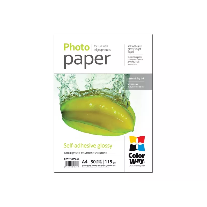 COLORWAY Papel fotográfico autoadhesivo Brillante 115 g/m² A4 5 hojas
