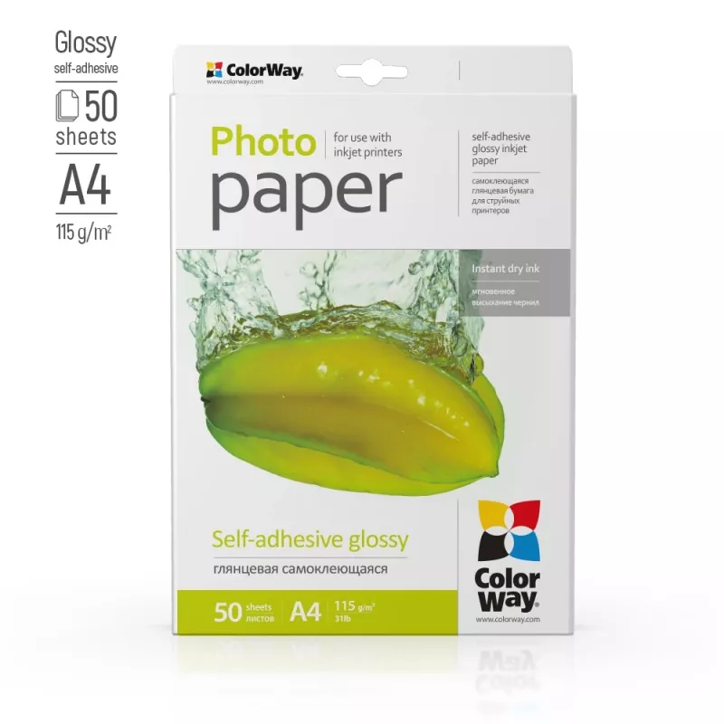 COLORWAY Papel fotográfico autoadhesivo Brillante 115 g/m² A4 5 hojas