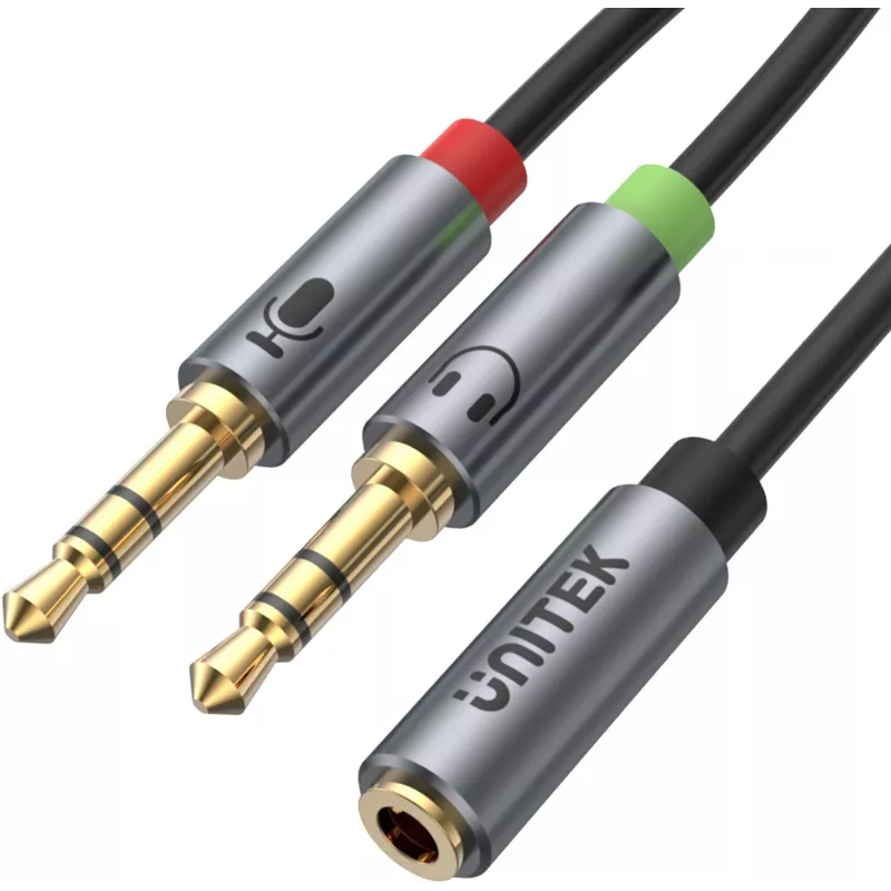UNITEK Y-C957ABK cable divisor de audio mini-jack 3,5mm, conector hembra a 2x conector macho, 20 cm, negro