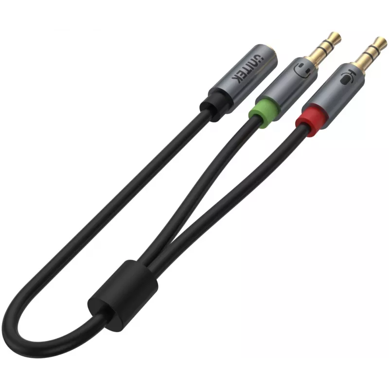 UNITEK Y-C957ABK cable divisor de audio mini-jack 3,5mm, conector hembra a 2x conector macho, 20 cm, negro