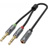 UNITEK Y-C957ABK cable divisor de audio mini-jack 3,5mm, conector hembra a 2x conector macho, 20 cm, negro