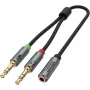 UNITEK Y-C957ABK cable divisor de audio mini-jack 3,5mm, conector hembra a 2x conector macho, 20 cm, negro