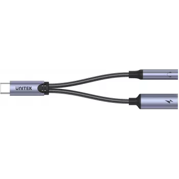 UNITEK adaptador USB-C a conexión de audio 3,5mm y USB-C 60W PD (Space Grey)