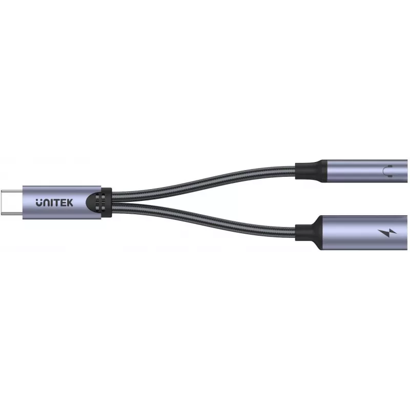 UNITEK adaptador USB-C a conexión de audio 3,5mm y USB-C 60W PD (Space Grey)
