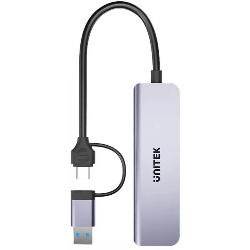 UNITEK hub USB-C 5 en 1 con lector de tarjetas SD y MicroSD, 5 Gbit/s, Space Grey