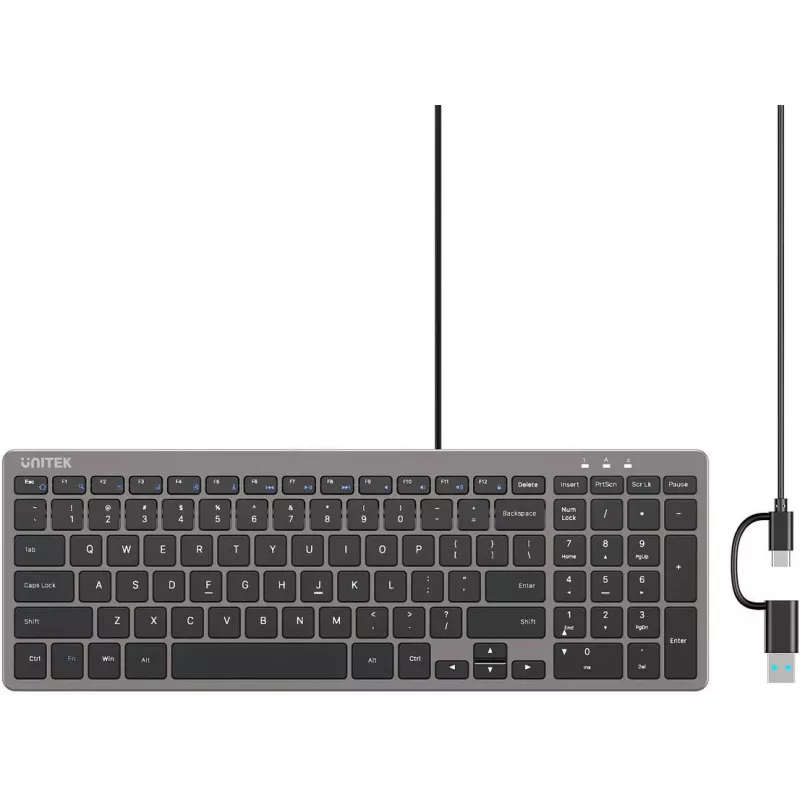 UNITEK SlimTap teclado de oficina ligero con cable USB-C/USB-A