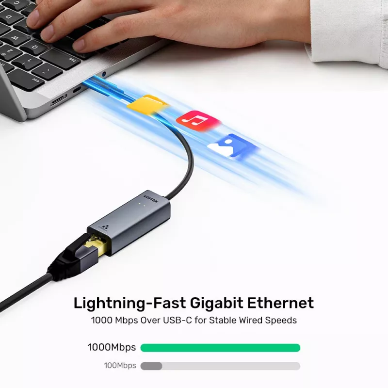 UNITEK adaptador USB-C a Gigabit Ethernet 1Gbps - Space Gray