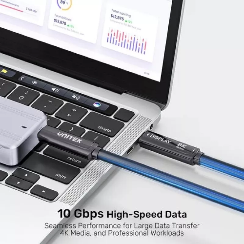 UNITEK cable óptico activo USB-C 5m - 10Gbps, PD 60W, 8K@30Hz, negro