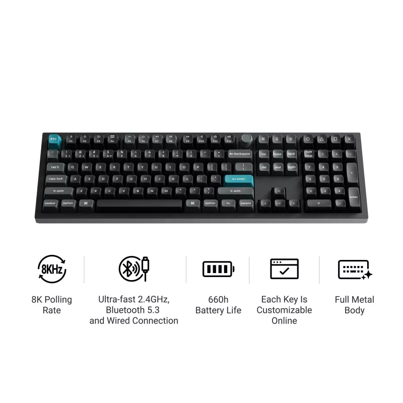 Keychron Q6U-P1 Teclado mecánico gaming de tamaño completo 100%, Gateron G Pro 3.0 Milk POM Red Switch, Hot-Swap, frecuencia de sondeo 8K, RGB, QMK/VIA, carcasa de aluminio CNC, keycaps PBT Double-Shot, USB-C con cable