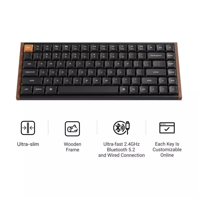 Keychron K3M-F1 Teclado mecánico 75% Low-Profile, Gateron Red Switch, RGB Hot-Swap, Bluetooth 5.1 y USB-C, Negro
