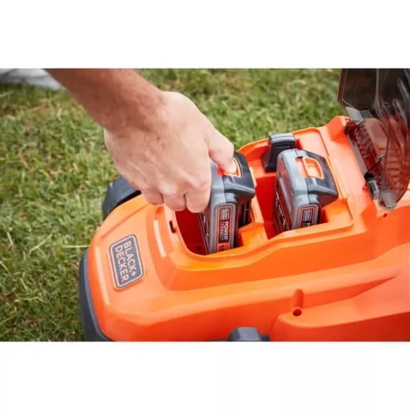 Black & Decker BCMW3318L2 Cortacésped de empuje a batería 18V con 2 baterías, 33 cm de ancho de corte, Negro/Naranja