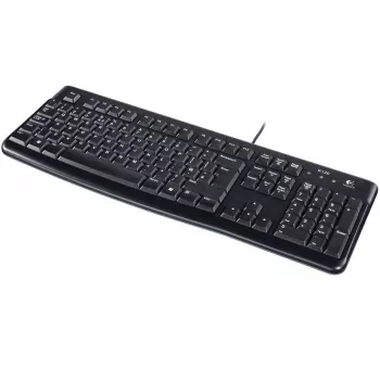 Logitech teclado K120 RU - USB con cable tamaño completo distribución rusa, resistente a salpicaduras, negro