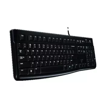 Logitech teclado K120 RU - USB con cable tamaño completo distribución rusa, resistente a salpicaduras, negro