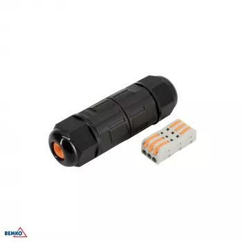 BEMKO Conector de cable IP68 de 3 polos, conexión rápida, negro