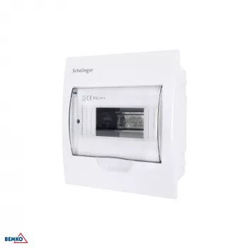 SCHELINGER A80-RDP-IP40-NPE-08P Cuadro de distribución empotrado IP40, 8 módulos, 1 fila, bornes 8N+8PE, puerta transparente, blanco