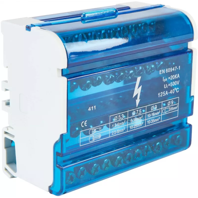 VCX BLK 411 bloque de distribución de 4 polos y 11 bornes 100A 1000V gris