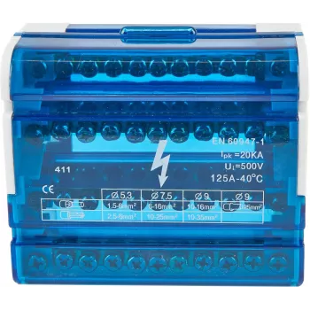 VCX BLK 411 bloque de distribución de 4 polos y 11 bornes 100A 1000V gris