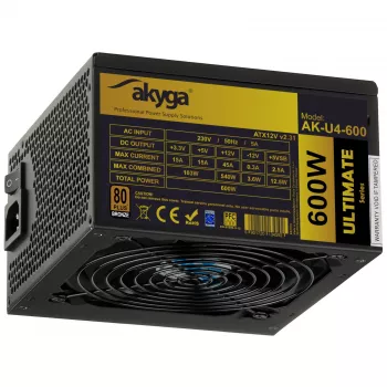 Fuente de alimentación ATX Akyga Ultimate AK-U4-600 600 W, 80 PLUS Bronze, PFC activo, ventilador de 120 mm
