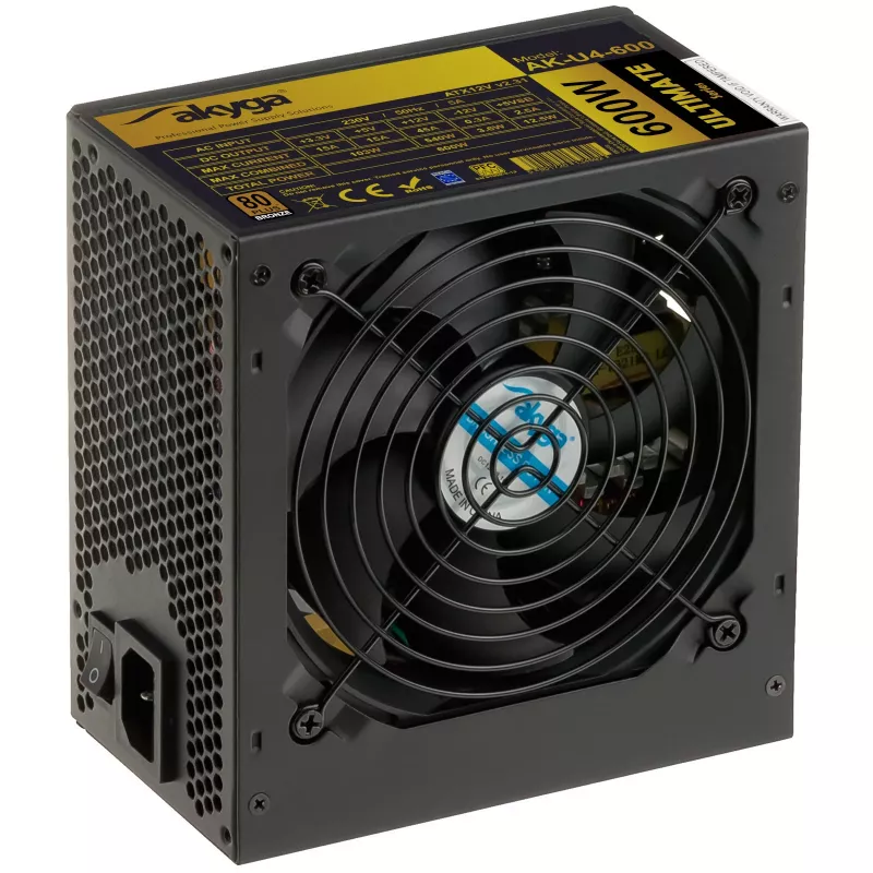 Fuente de alimentación ATX Akyga Ultimate AK-U4-600 600 W, 80 PLUS Bronze, PFC activo, ventilador de 120 mm