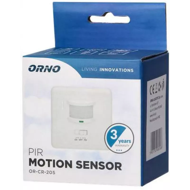 Detector de movimiento PIR ORNO OR-CR-205, 360°, 6 m, 230 V, blanco, montaje empotrado en techo