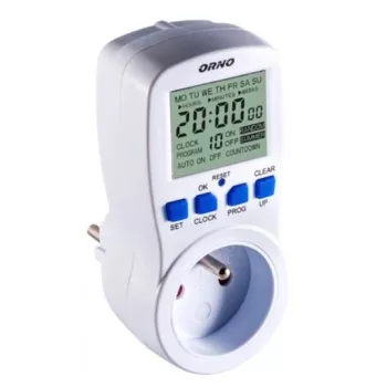 Temporizador programador digital semanal ORNO OR-PRE-409, 230V, 16A, 10 programas, pantalla LCD, cuenta atrás