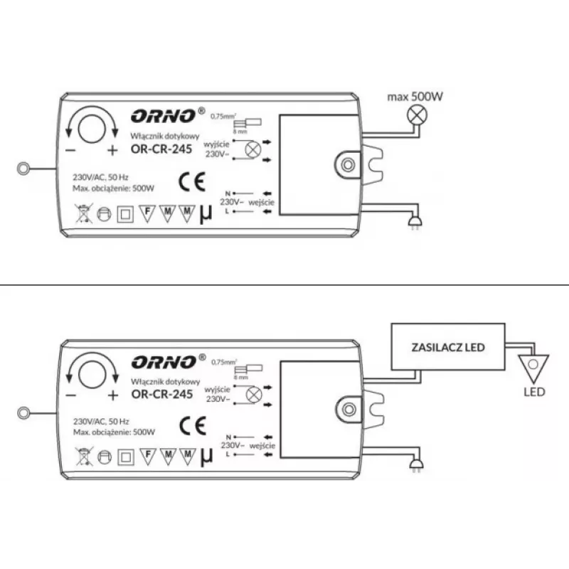 Interruptor de proximidad inductivo sin contacto para iluminación LED ORNO OR-CR-245, negro