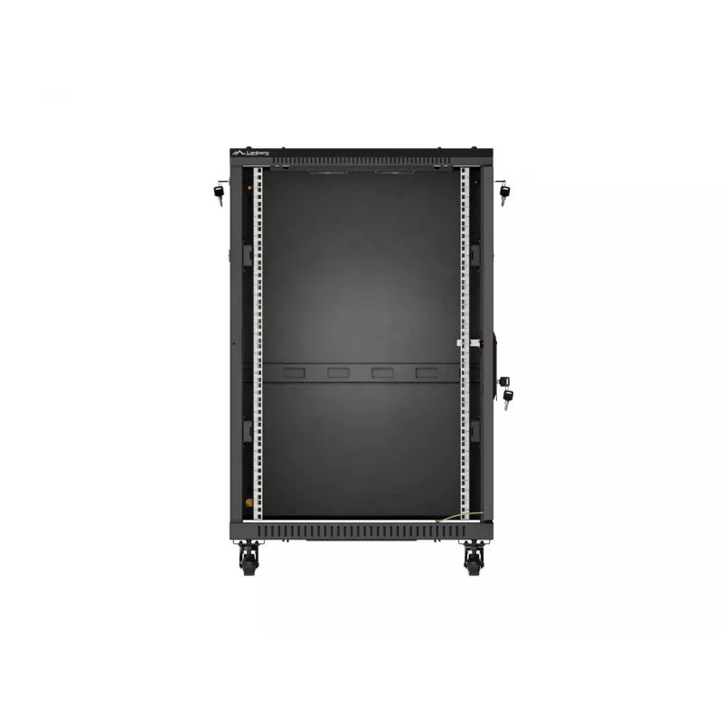 Lanberg Rack armario de pie 19 pulgadas 18U 600x600 Negro con puerta de cristal (Flat Pack)