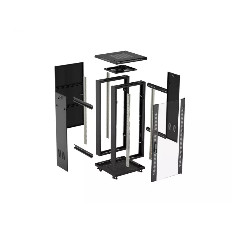 Lanberg Rack armario de pie 19 pulgadas 18U 600x600 Negro con puerta de cristal (Flat Pack)