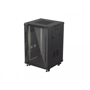 Lanberg Rack armario de pie 19 pulgadas 18U 600x600 Negro con puerta de cristal (Flat Pack)