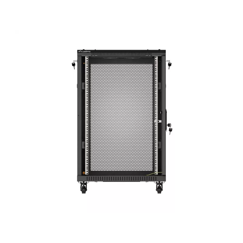 Lanberg Rack armario de pie 19 pulgadas 18U 600x600 Negro con puerta perforada (Flat Pack)
