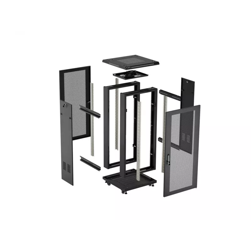 Lanberg Rack armario de pie 19 pulgadas 18U 600x600 Negro con puerta perforada (Flat Pack)