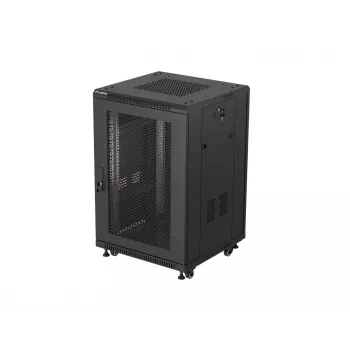Lanberg Rack armario de pie 19 pulgadas 18U 600x600 Negro con puerta perforada (Flat Pack)