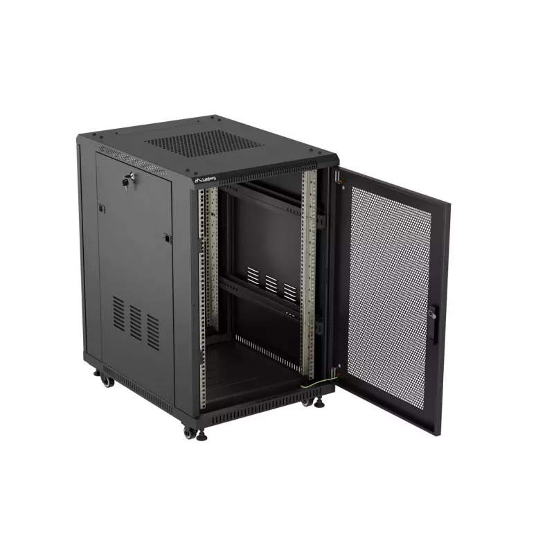 Lanberg Rack armario de pie 19 pulgadas 18U 600x800 mm negro con puertas perforadas (Flat Pack)