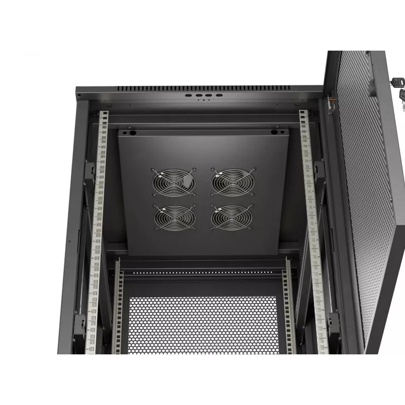 Lanberg Rack armario de pie 19 pulgadas 18U 600x800 mm negro con puertas perforadas (Flat Pack)