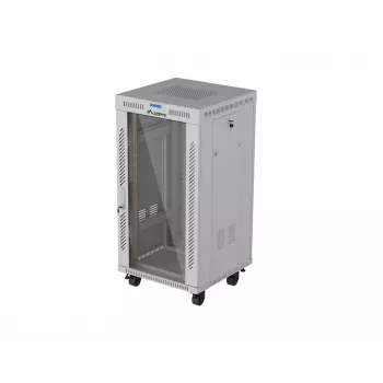 LANBERG Carcasa de pie 19 pulgadas 22U 600x600 mm Gris con puerta de cristal templado y pantalla LCD (Flat Pack)