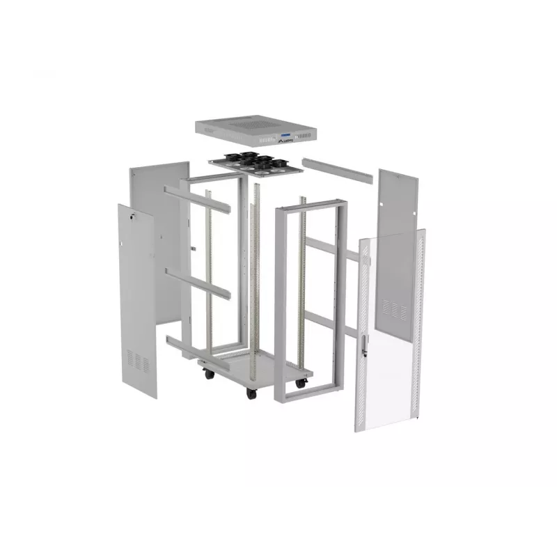 LANBERG Armario de pie 19 pulgadas 42U 600x1000 mm Gris, puerta de cristal templado, pantalla LCD, Flat Pack